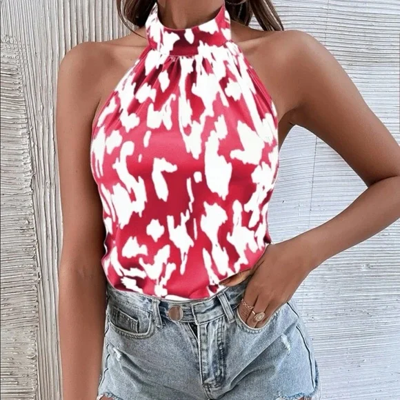 Boho leopard print open back halter top rust brown - Picture 8 of 16